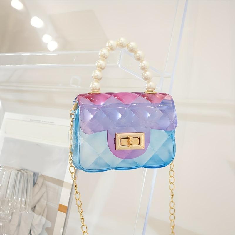 Argyle Embossed Clear Shoulder Bag with Faux Pearl Handle