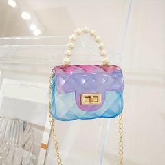 Argyle Embossed Clear Shoulder Bag with Faux Pearl Handle