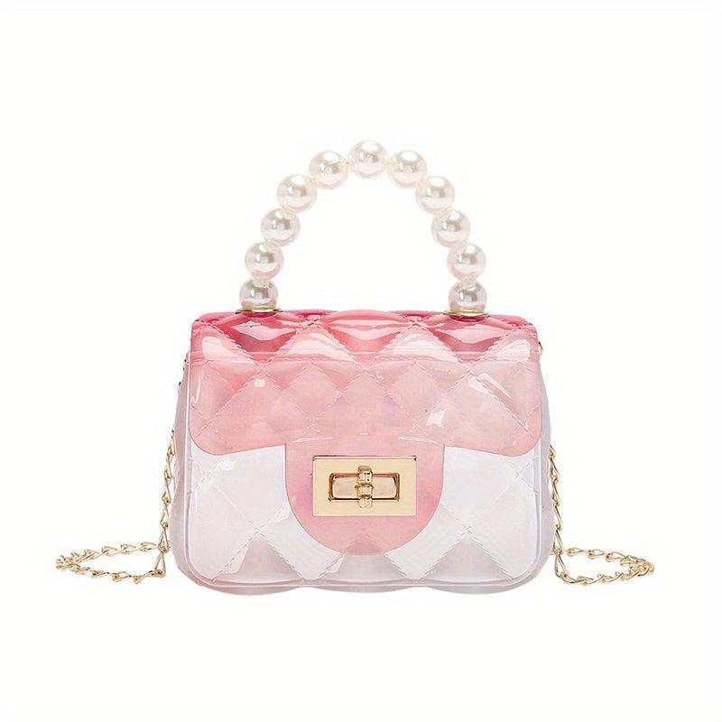 Argyle Embossed Clear Shoulder Bag with Faux Pearl Handle