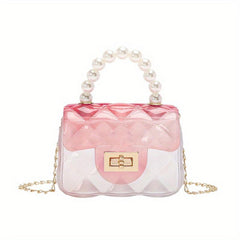 Argyle Embossed Clear Shoulder Bag with Faux Pearl Handle