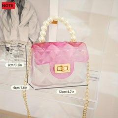 Argyle Embossed Clear Shoulder Bag with Faux Pearl Handle