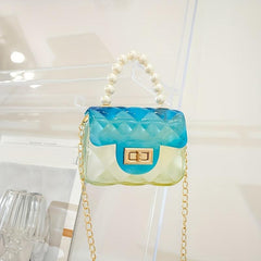 Argyle Embossed Clear Shoulder Bag with Faux Pearl Handle