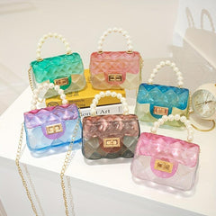 Argyle Embossed Clear Shoulder Bag with Faux Pearl Handle