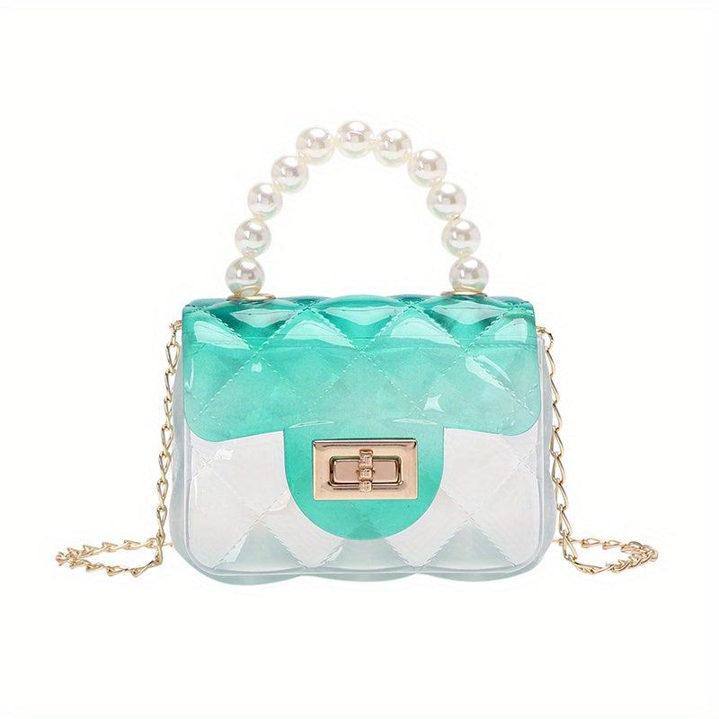 Argyle Embossed Clear Shoulder Bag with Faux Pearl Handle