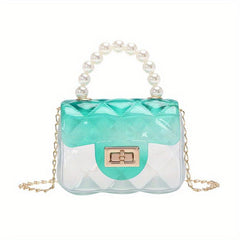 Argyle Embossed Clear Shoulder Bag with Faux Pearl Handle