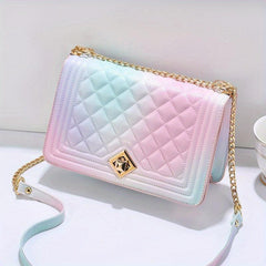 Gradient Crossbody Bag Rhombus Embossed Purse Chain Shoulder Bag