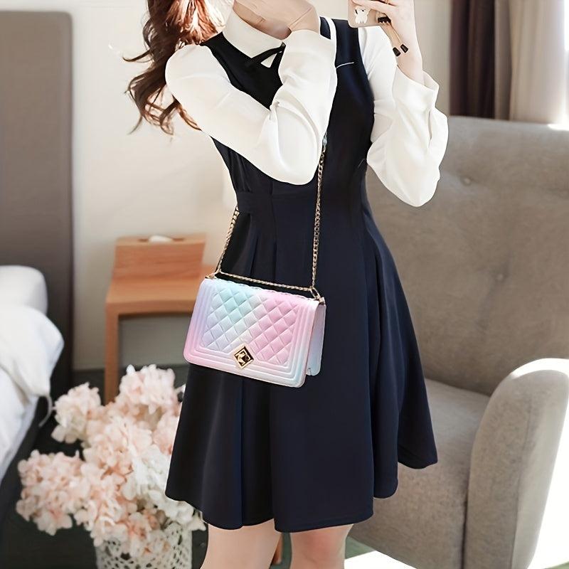 Gradient Crossbody Bag Rhombus Embossed Purse Chain Shoulder Bag