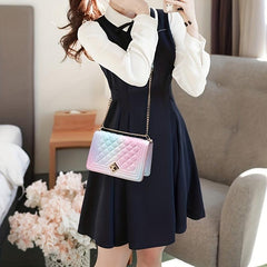 Gradient Crossbody Bag Rhombus Embossed Purse Chain Shoulder Bag