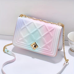 Gradient Crossbody Bag Rhombus Embossed Purse Chain Shoulder Bag