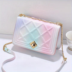 Gradient Crossbody Bag Rhombus Embossed Purse Chain Shoulder Bag