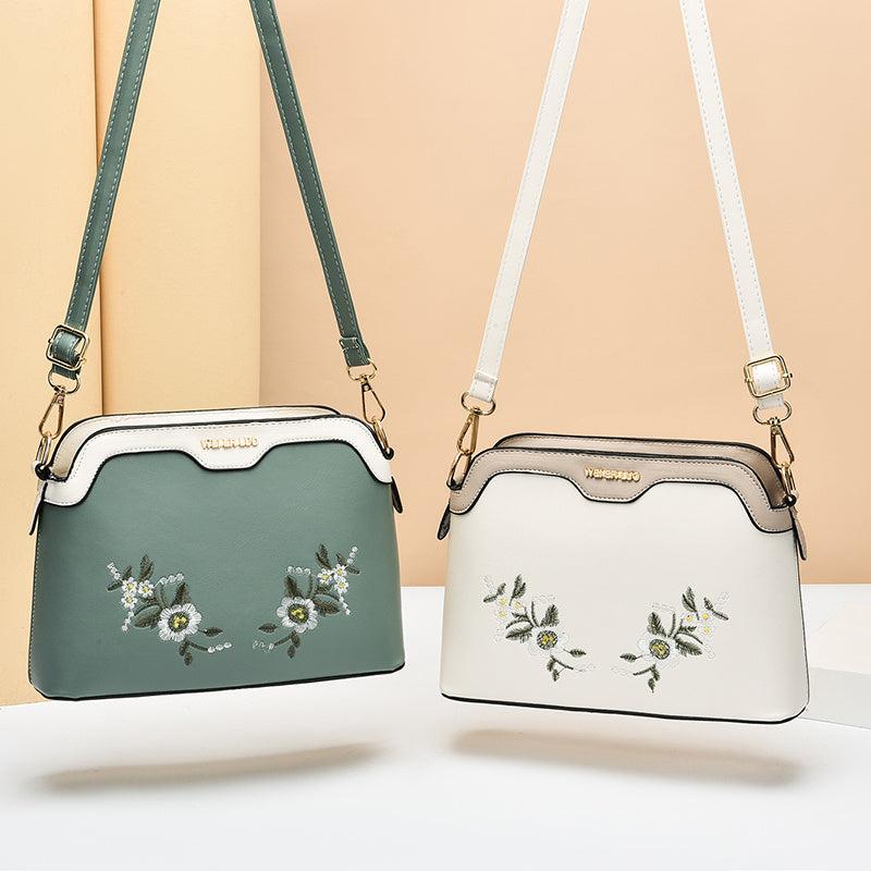 Floral Embroidery Crossbody Bag Suede Bucket Purse