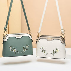 Floral Embroidery Crossbody Bag Suede Bucket Purse