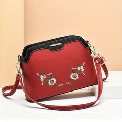 Floral Embroidery Crossbody Bag Suede Bucket Purse