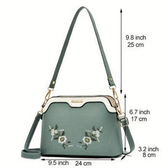 Floral Embroidery Crossbody Bag Suede Bucket Purse