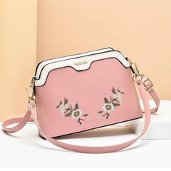 Floral Embroidery Crossbody Bag Suede Bucket Purse