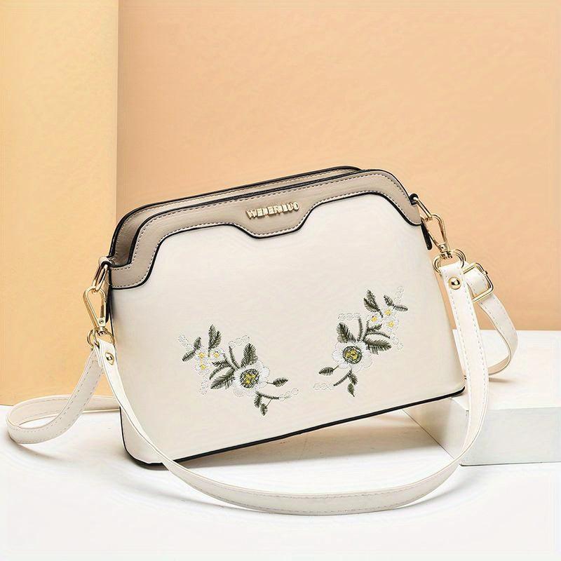 Floral Embroidery Crossbody Bag Suede Bucket Purse