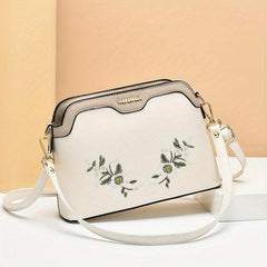 Floral Embroidery Crossbody Bag Suede Bucket Purse