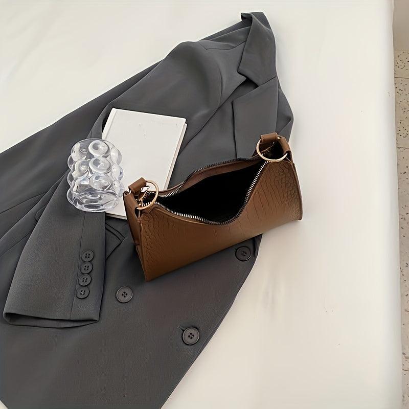Minimalist Croc Embossed Shoulder Bag Solid Baguette Tassel Armpit Bag