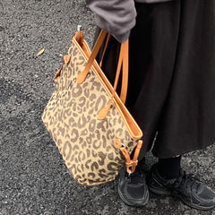 Leopard Pattern Tote Bag Vintage Style Large Capacity Handbag