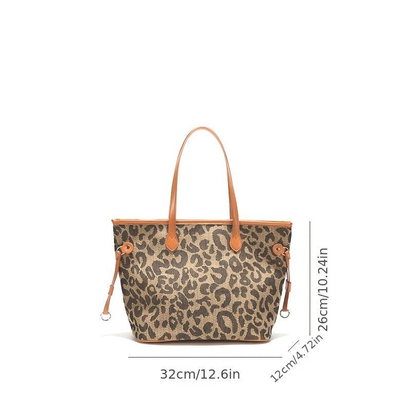 Leopard Pattern Tote Bag Vintage Style Large Capacity Handbag