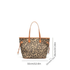 Leopard Pattern Tote Bag Vintage Style Large Capacity Handbag