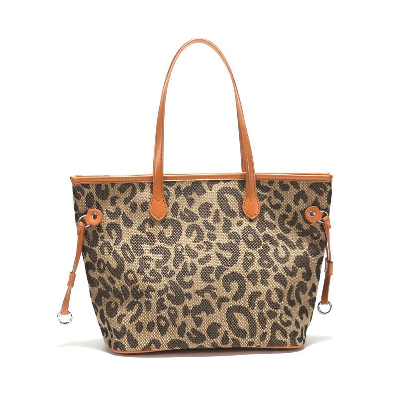 Leopard Pattern Tote Bag Vintage Style Large Capacity Handbag