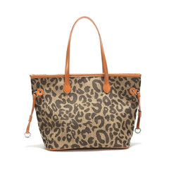Leopard Pattern Tote Bag Vintage Style Large Capacity Handbag