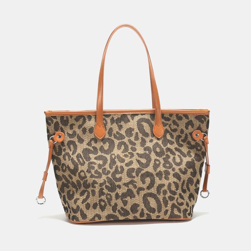 Leopard Pattern Tote Bag Vintage Style Large Capacity Handbag