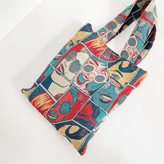 Anime Pattern Stitching Shoulder Bag Large Capacity Stylish Niche Shopping Bag