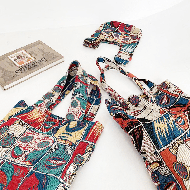 Anime Pattern Stitching Shoulder Bag Large Capacity Stylish Niche Shopping Bag