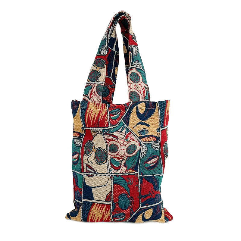 Anime Pattern Stitching Shoulder Bag Large Capacity Stylish Niche Shopping Bag