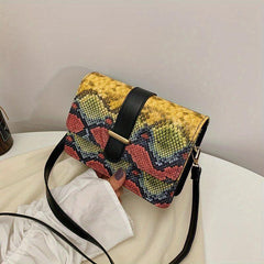 Colorful Snake Skin Pattern Shoulder Bag Classic Flap Bag