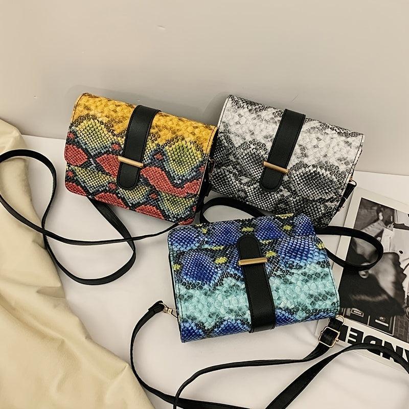 Colorful Snake Skin Pattern Shoulder Bag Classic Flap Bag