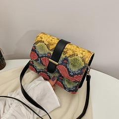 Colorful Snake Skin Pattern Shoulder Bag Classic Flap Bag