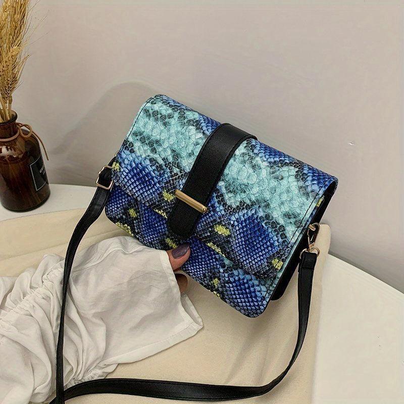 Colorful Snake Skin Pattern Shoulder Bag Classic Flap Bag