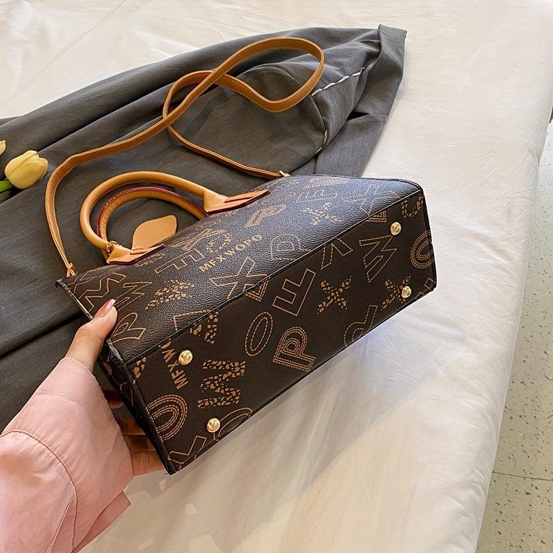 Letter Print Tote Bag Vintage Crossbody Satchel for Women