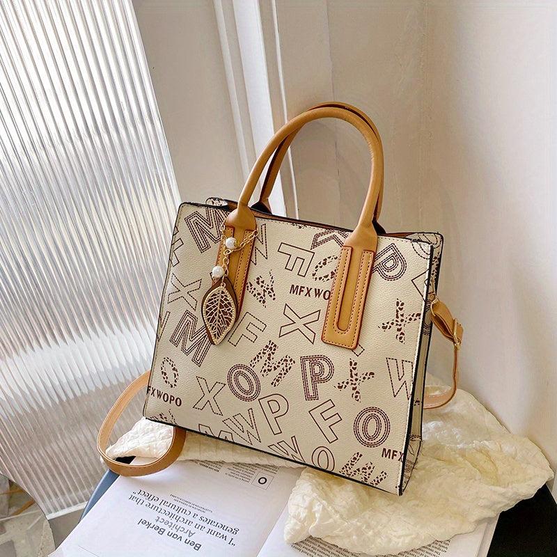 Letter Print Tote Bag Vintage Crossbody Satchel for Women