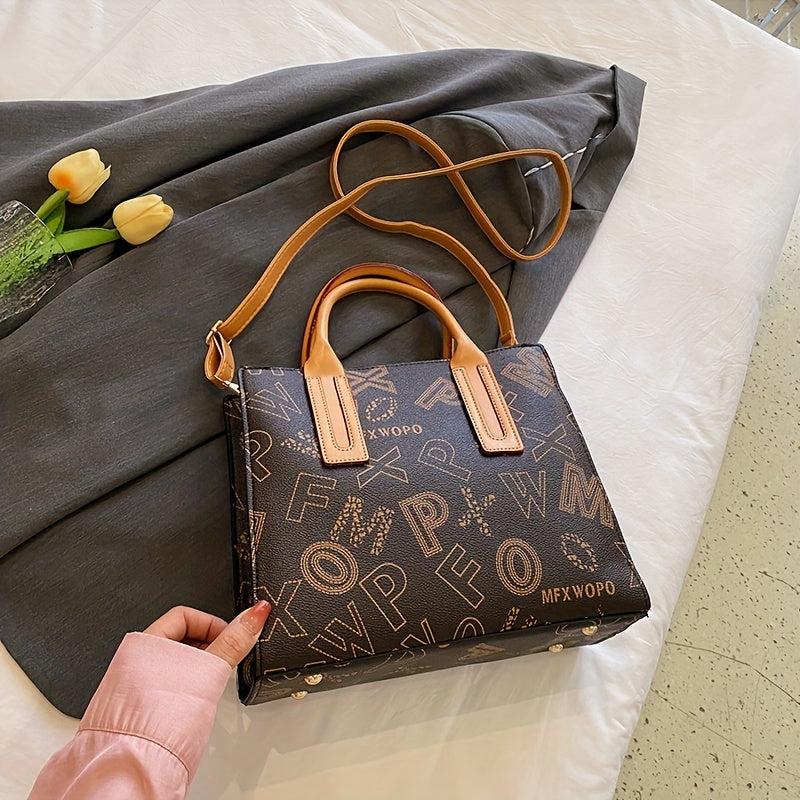 Letter Print Tote Bag Vintage Crossbody Satchel for Women