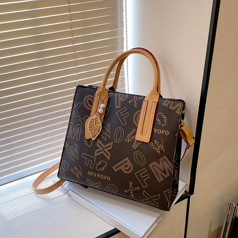 Letter Print Tote Bag Vintage Crossbody Satchel for Women