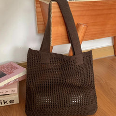 Crochet Mesh Beach Tote Bag Knitted Shoulder Handbag Solid Color