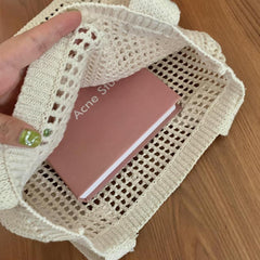 Crochet Mesh Beach Tote Bag Knitted Shoulder Handbag Solid Color