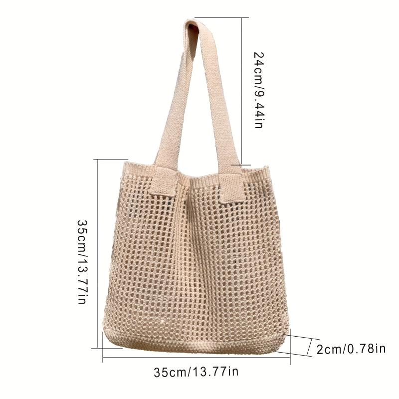 Crochet Mesh Beach Tote Bag Knitted Shoulder Handbag Solid Color