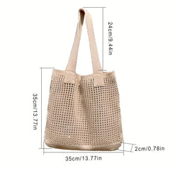 Crochet Mesh Beach Tote Bag Knitted Shoulder Handbag Solid Color