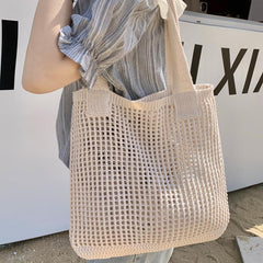 Crochet Mesh Beach Tote Bag Knitted Shoulder Handbag Solid Color