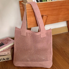 Crochet Mesh Beach Tote Bag Knitted Shoulder Handbag Solid Color