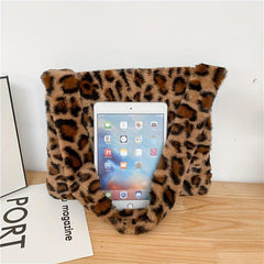 Leopard Pattern Plush Shoulder Bag Large Capacity Casual Bag