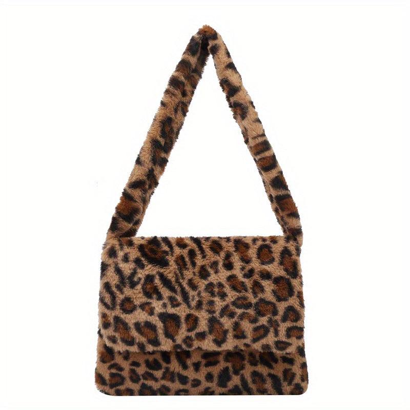 Leopard Pattern Plush Shoulder Bag Large Capacity Casual Bag