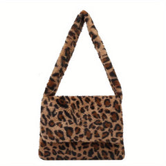 Leopard Pattern Plush Shoulder Bag Large Capacity Casual Bag