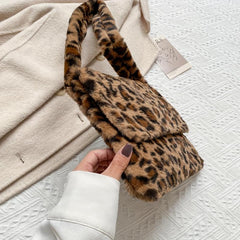 Leopard Pattern Plush Shoulder Bag Large Capacity Casual Bag