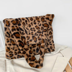 Leopard Pattern Plush Shoulder Bag Large Capacity Casual Bag